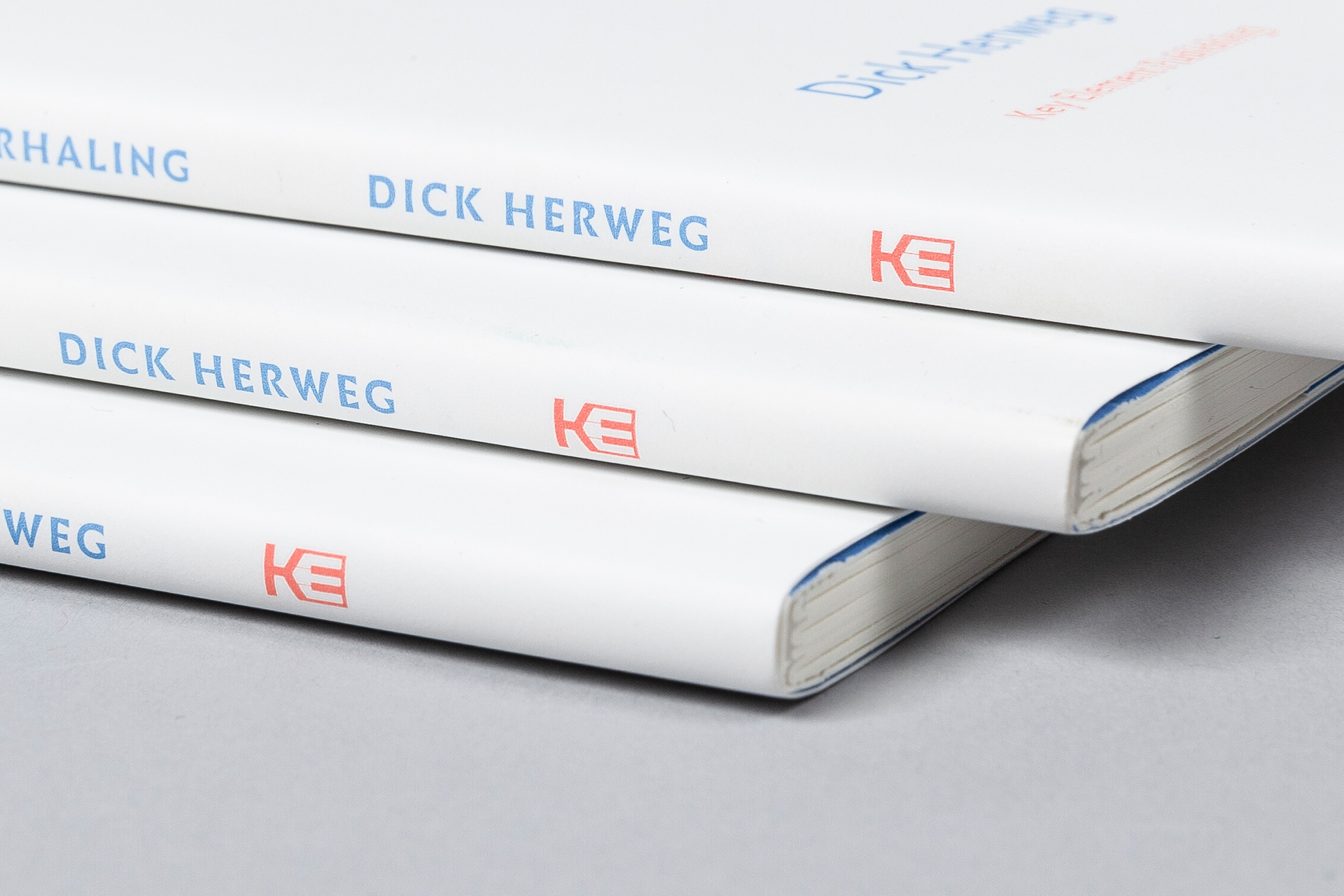 KE logo on spine of book